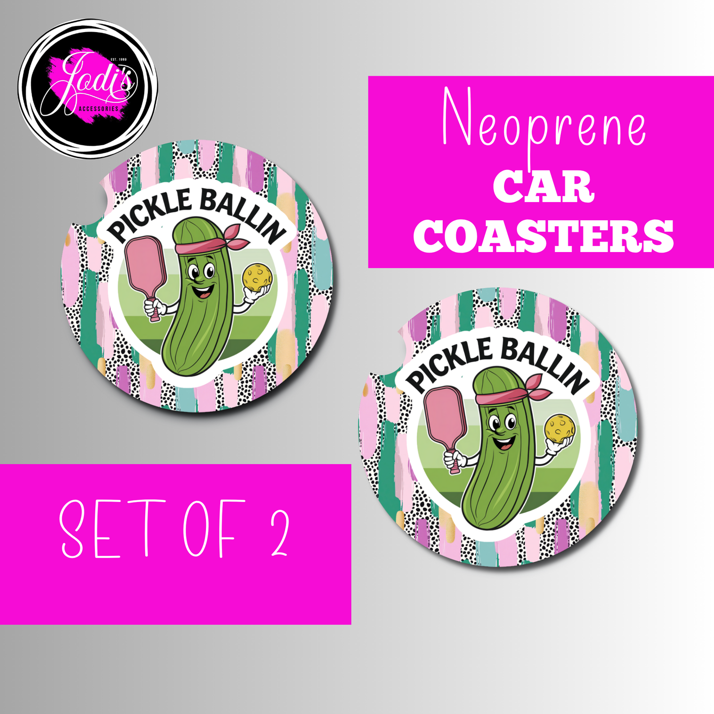 Pickle Ballin' Neoprene Car Coasters – Set of 2