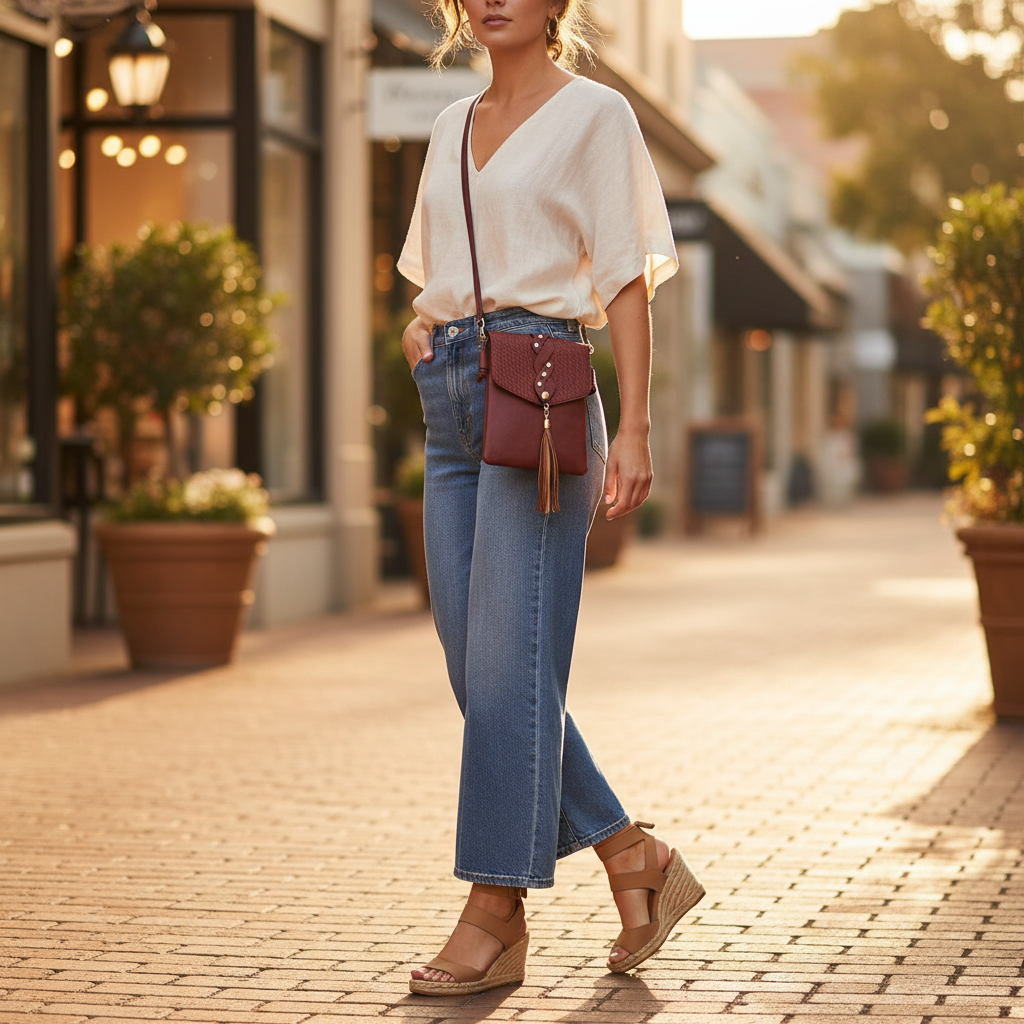 Boho Twist Gold Stud Crossbody Bag Wine Lifestyle