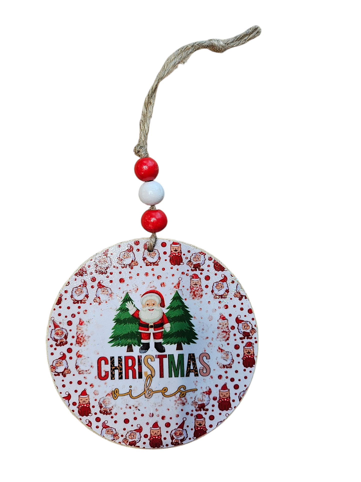 Beaded Christmas Vibes Wood Ornament