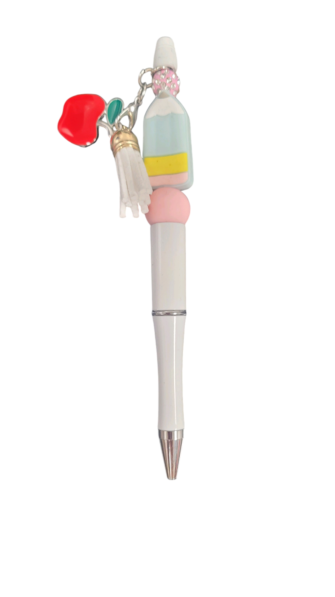 Pastel Pencil Bead White Pen with Apple Charm