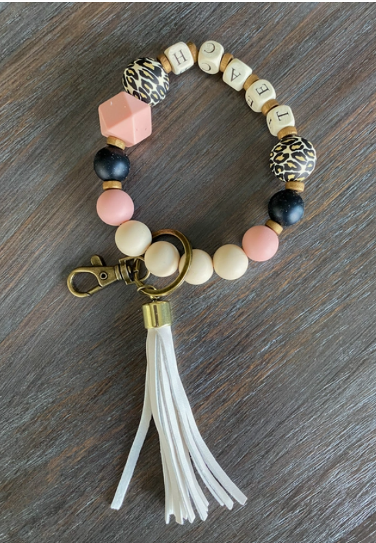 Silicone and Wood Bead Key Chain -Mama, Teach, or Nurse