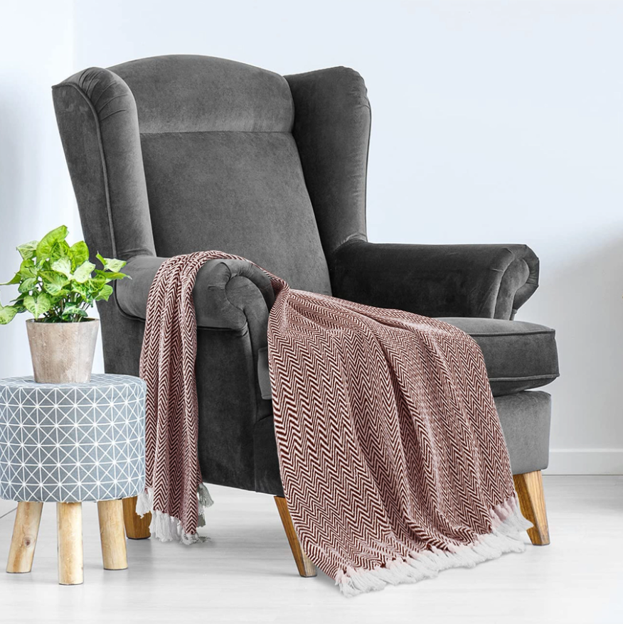 Wine Cotton Hand Woven Chevron Throw Blanket