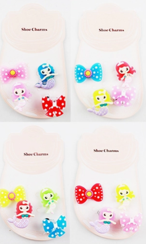 Set of 4 - Light Up Bow Mermaid Shoe Deco Charms