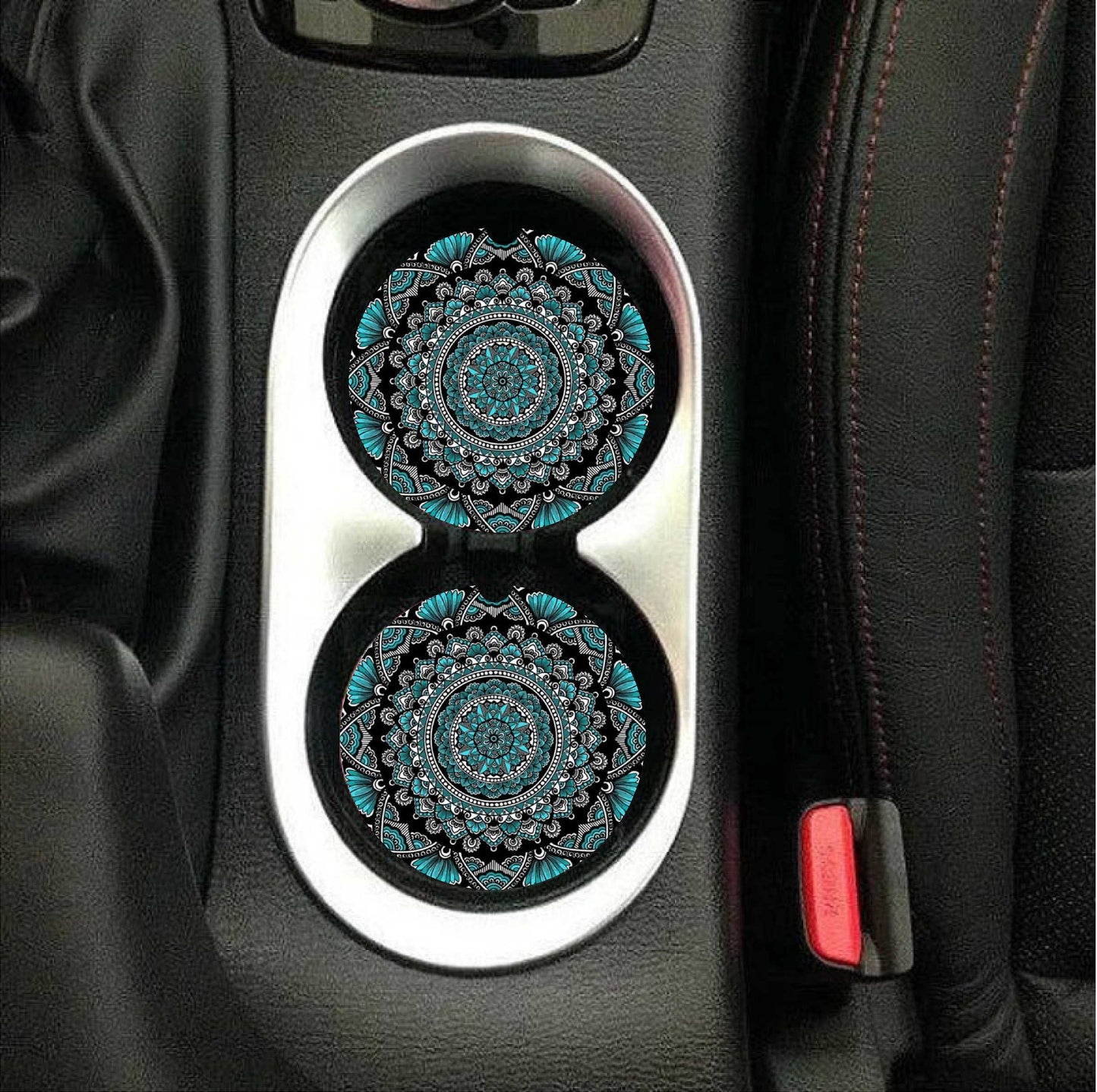 Black Mandala Car Coasters
