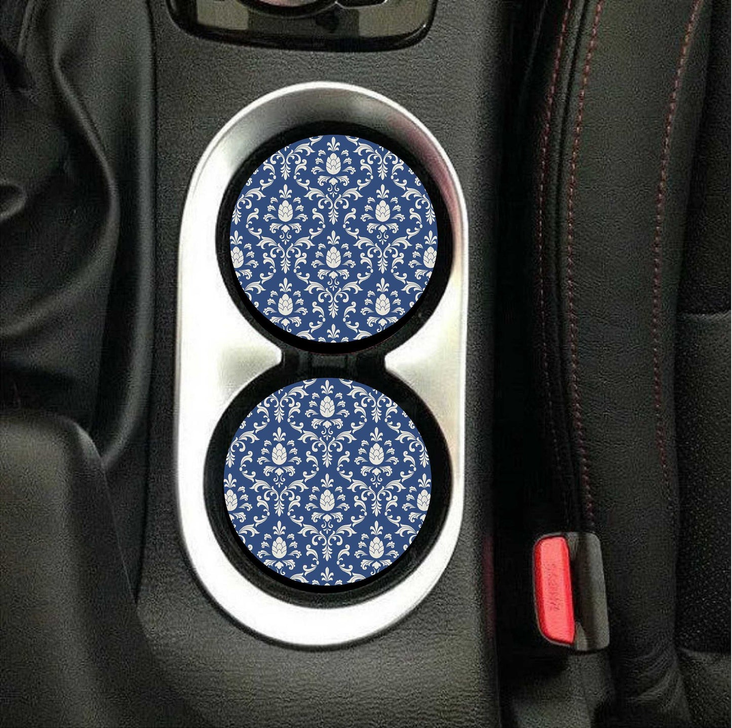 Blue & White Print Car Coasters