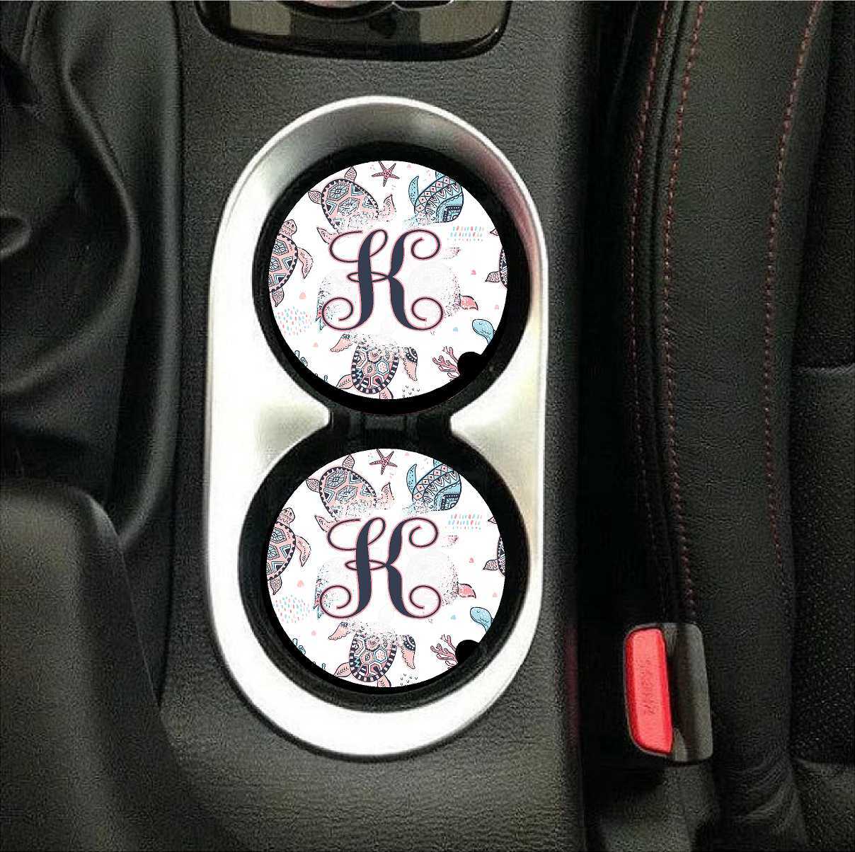 Preppy Turtles Monogram Car Coasters