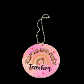 Pink Rainbow Teacher Buzz Words Car Charm