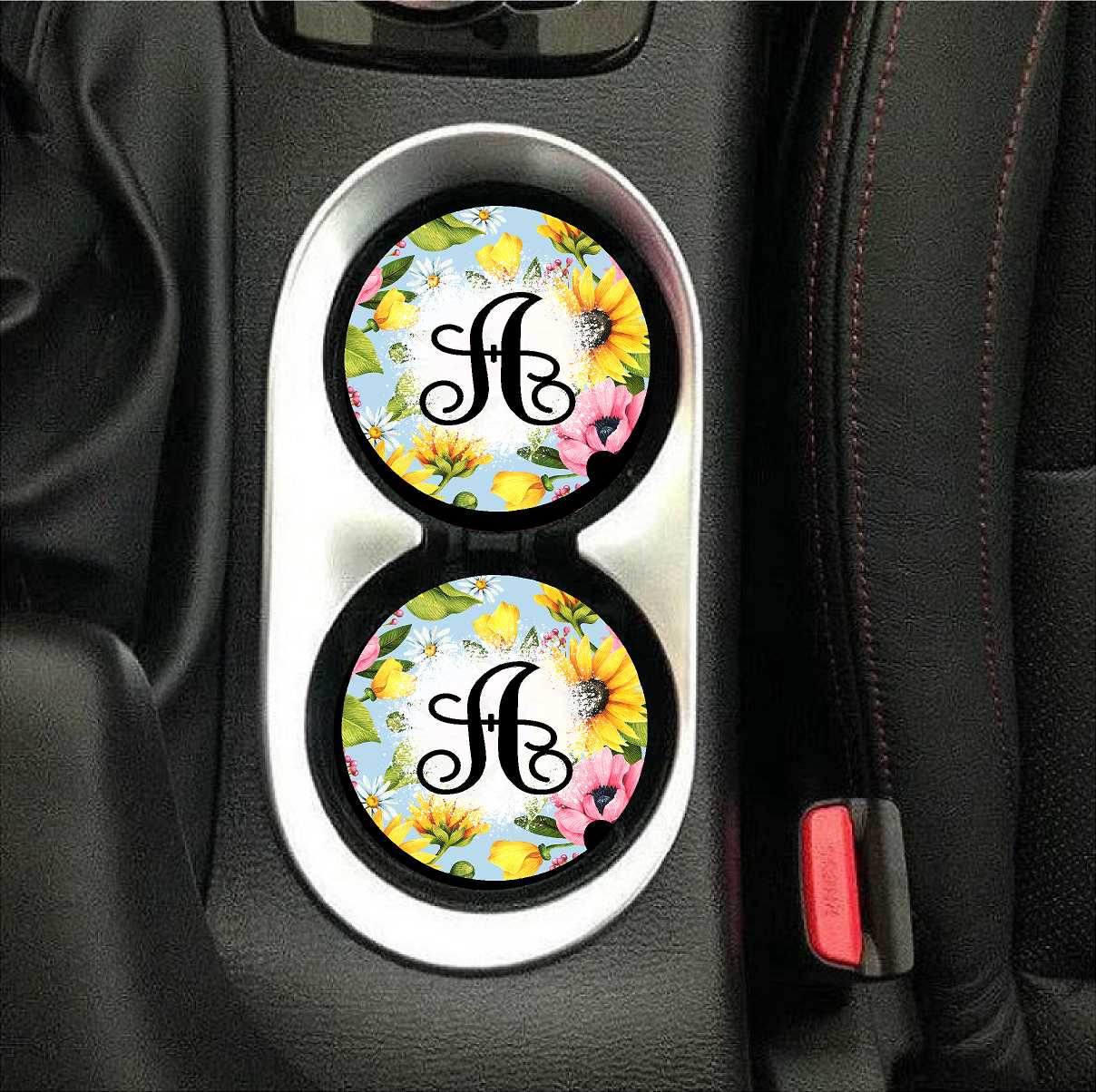 Spring Floral Monogram Car Coasters