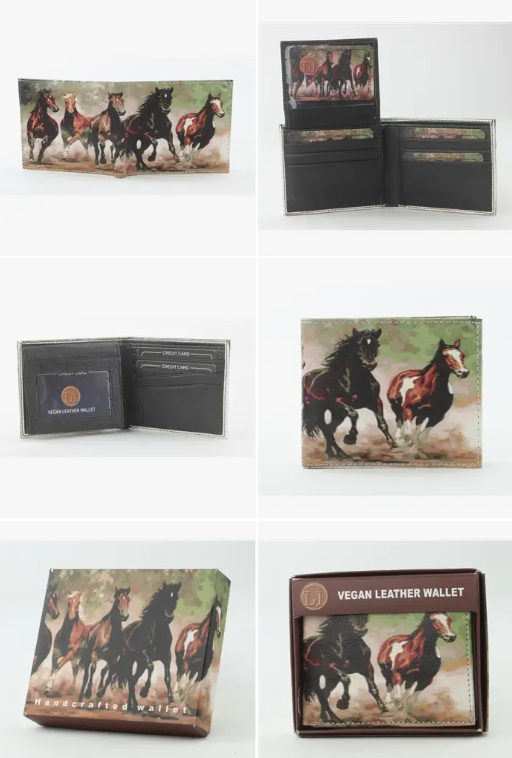 Horses Print Vegan Leather Bi-Fold Wallet