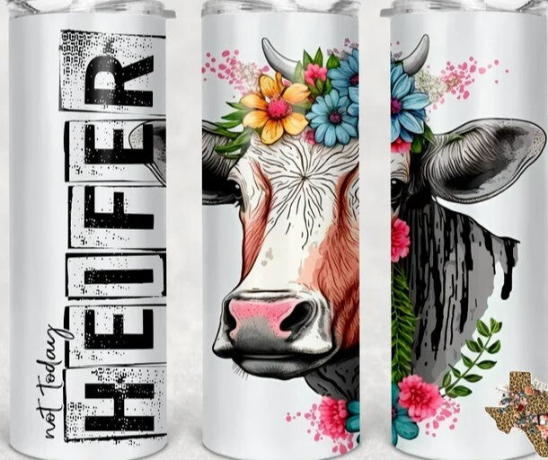 Woodgrain Heifer with Bright Flowers