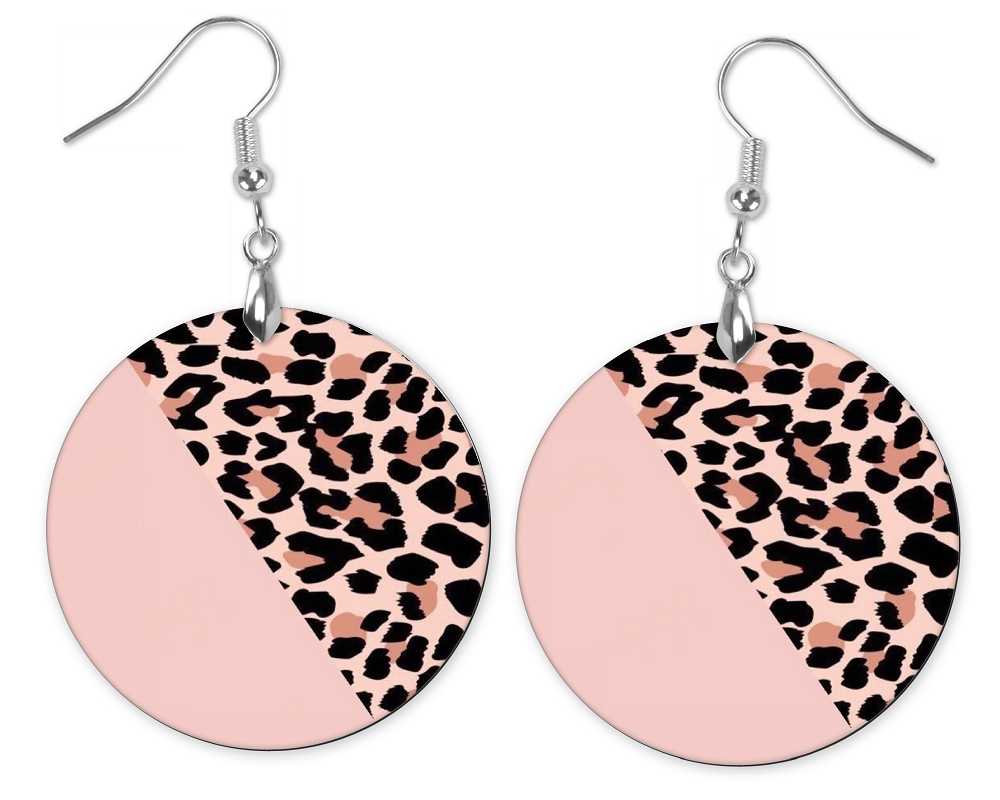 Round Light Pink with Cheetah Earrings