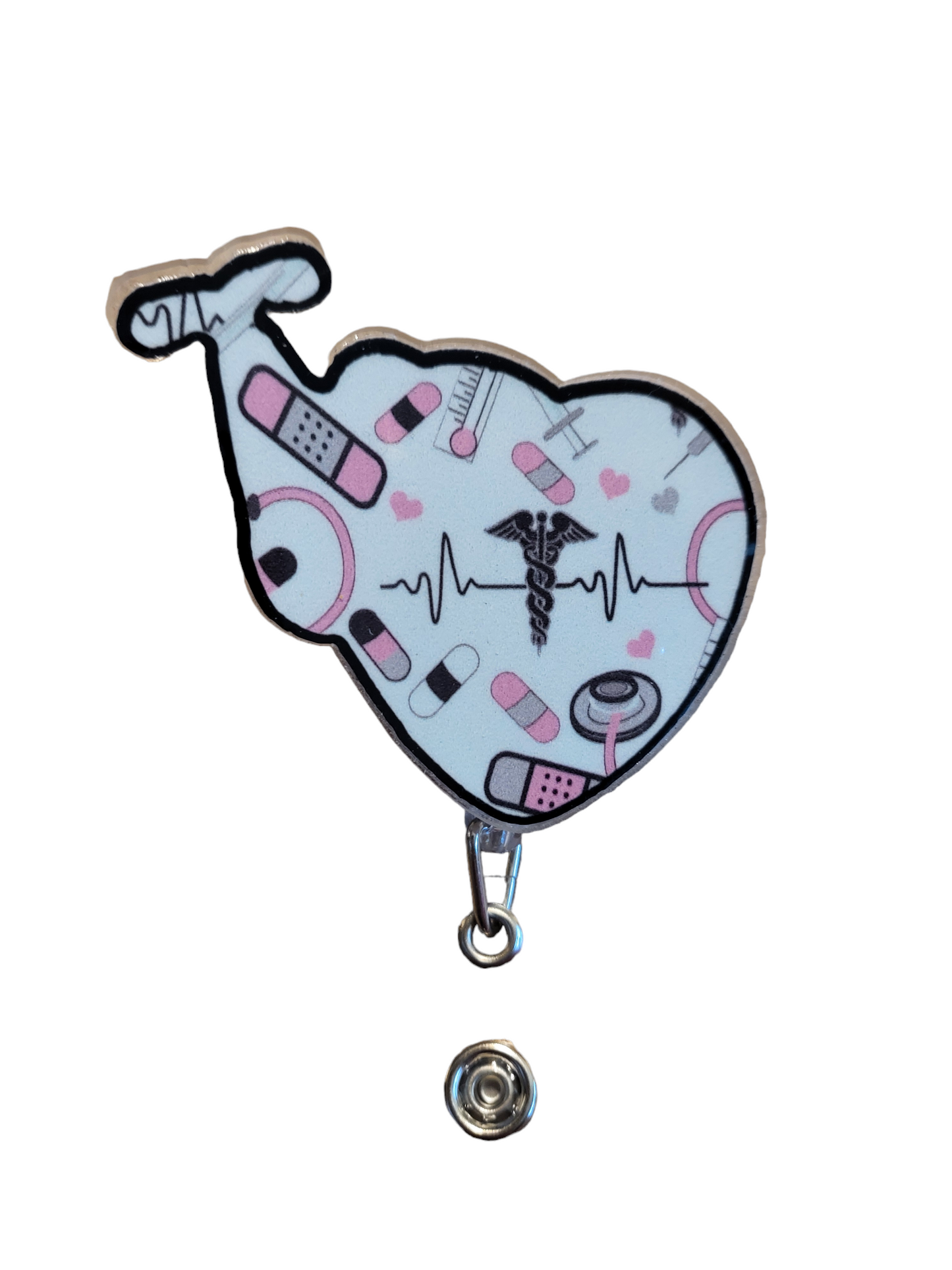 Nurse Theme Heart Shaped Stethoscope Badge Reel