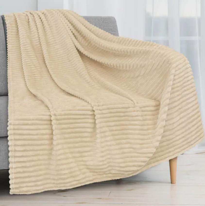 Cream Ribbed Textured Fleece Blanket 50" x 60"