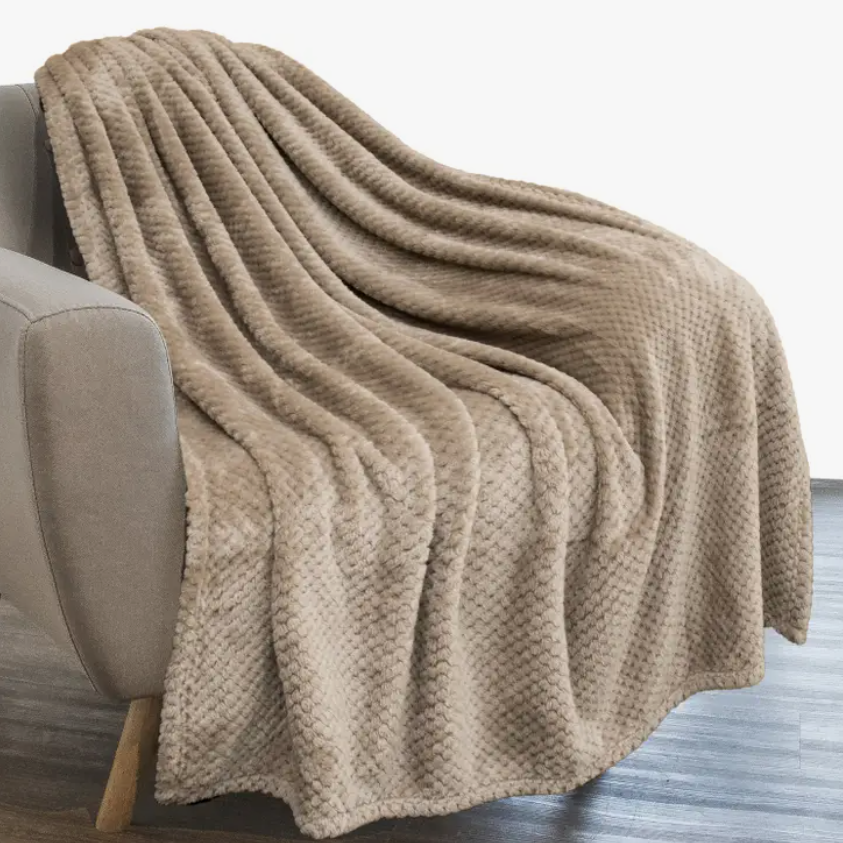 Taupe Waffle Textured Fleece Blanket 50" x 60"