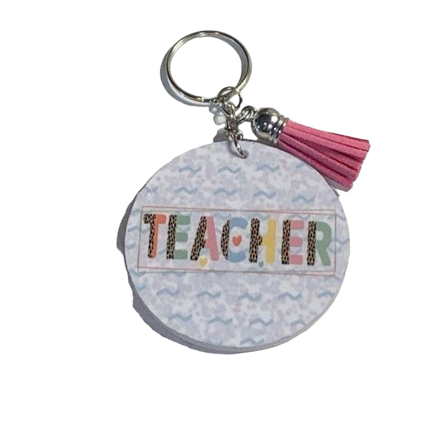 Leopard & Color Teacher Waves Keychain w/Tassel