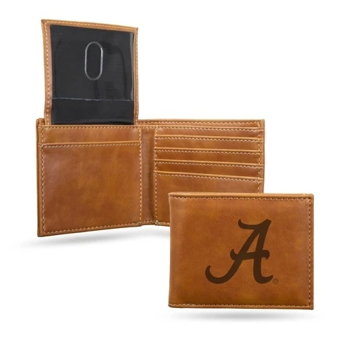 NCAA Alabama Laser Engraved Billfold Wallet, Brown