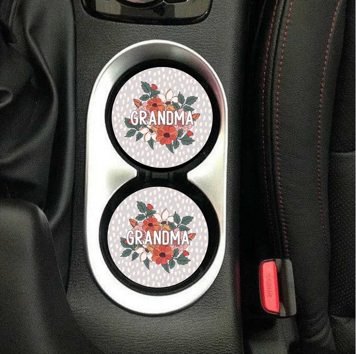 Gray & Floral GRANDMA Car Coasters