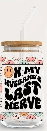 On My Husband's Last Nerve 16 oz Cup With Bamboo Lid