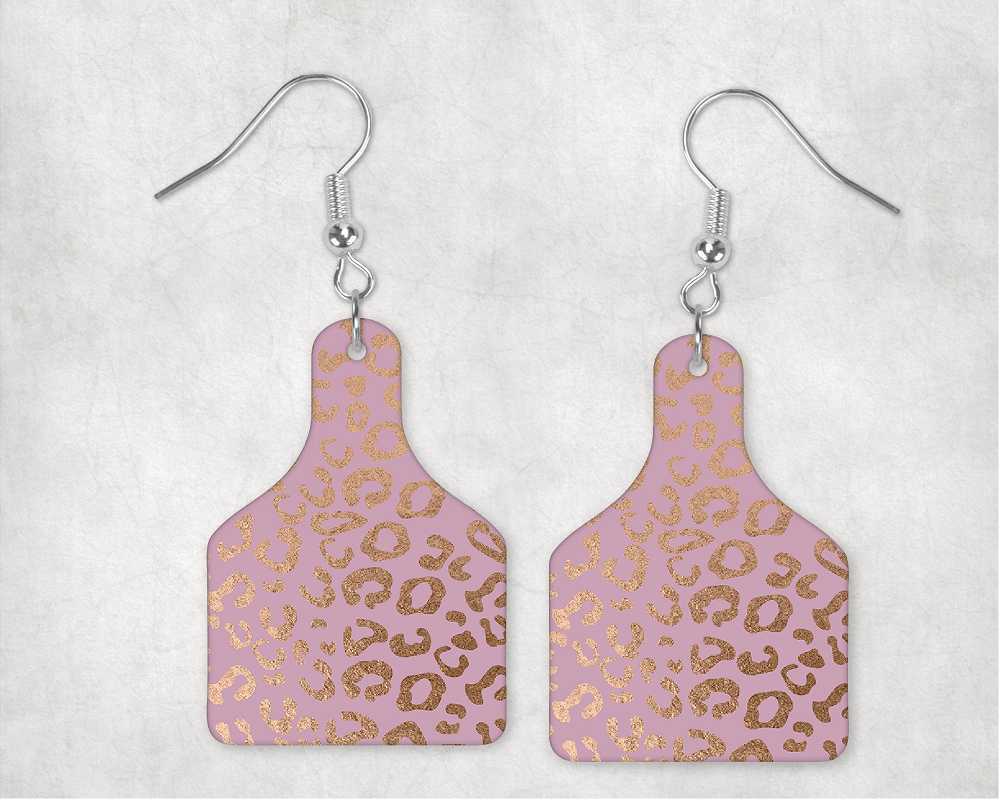 Rose Leopard Cow Tag Earrings