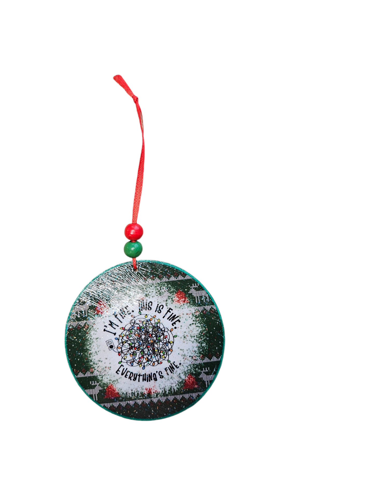 Beaded I'm Fine. This Is Fine, Everything's Fine Wood Ornament