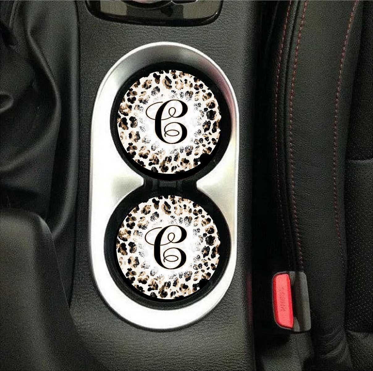 Beige Leopard Monogram Car Coasters