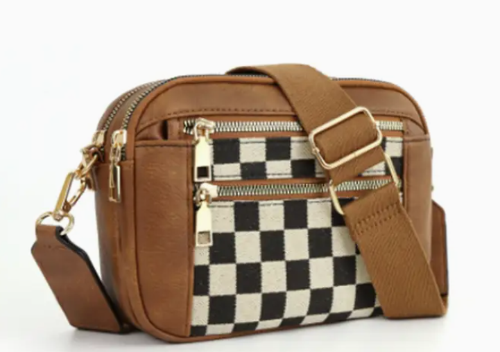 Color Blocked Multifunctional Zipper Crossbody Bag