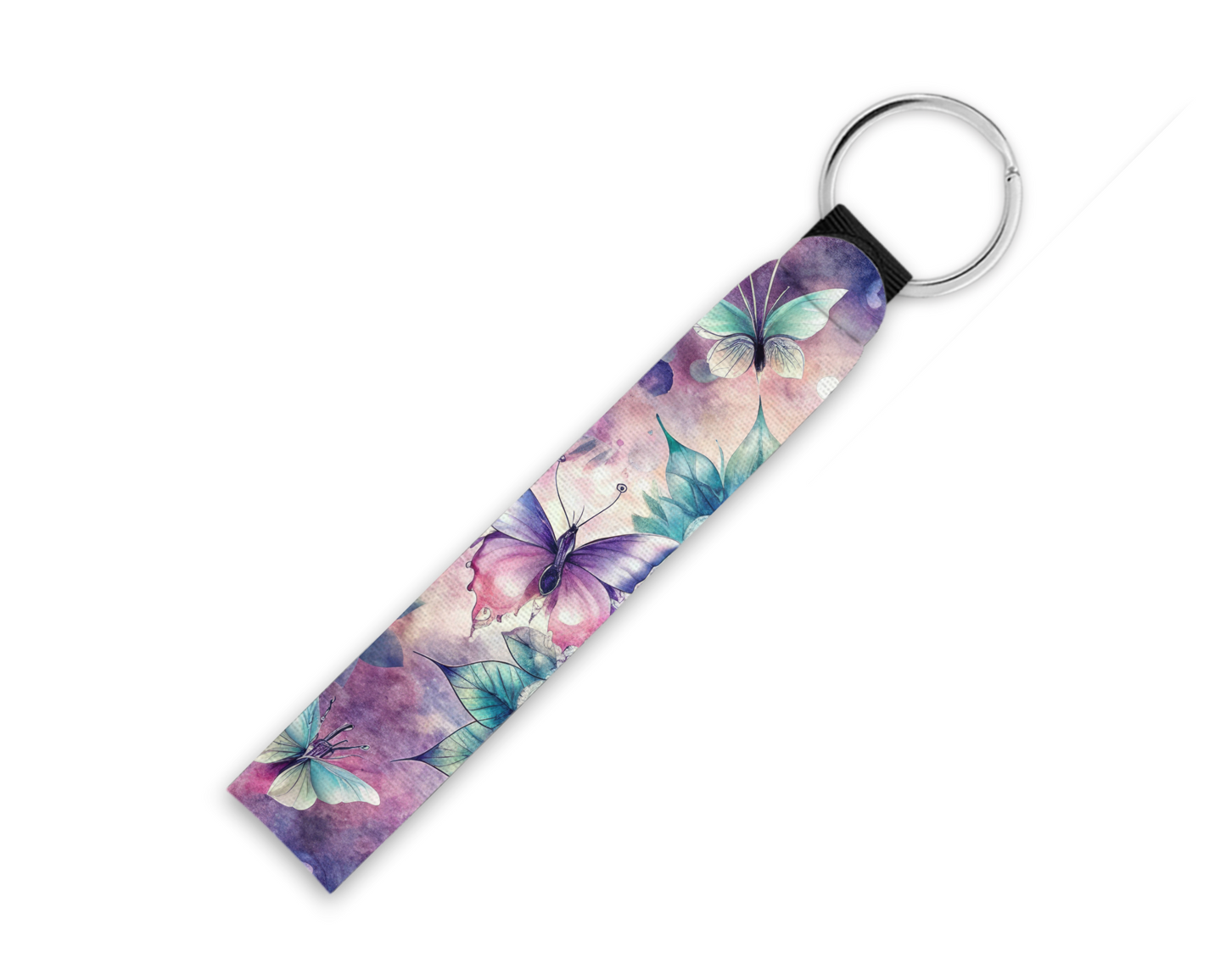 Purple and Mint Butterflies Neoprene Key Fob