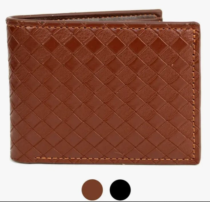 Bi-Fold Woven Front Leather Wallet