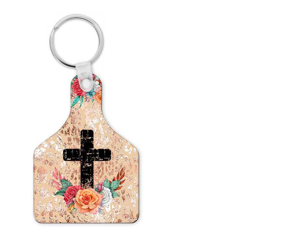 Boho Christian Cow Tag Keychain