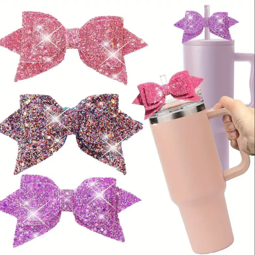 Glitter Bow Straw Topper