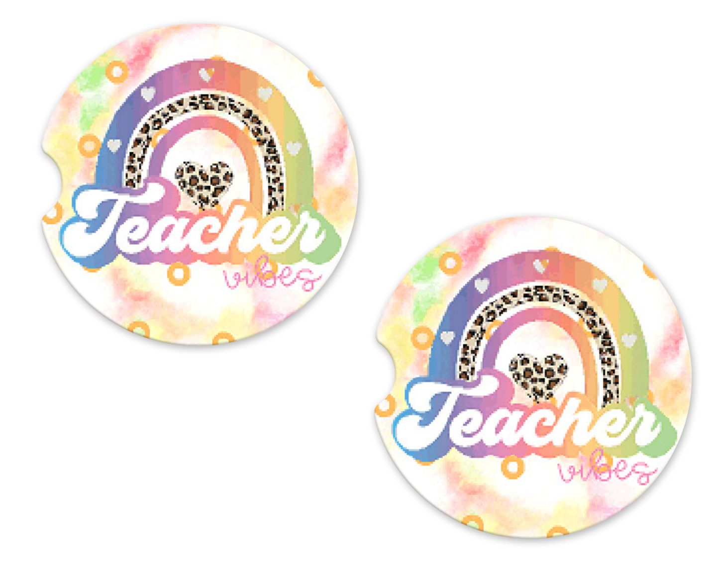Rainbow Teacher Vibes Car Coasters