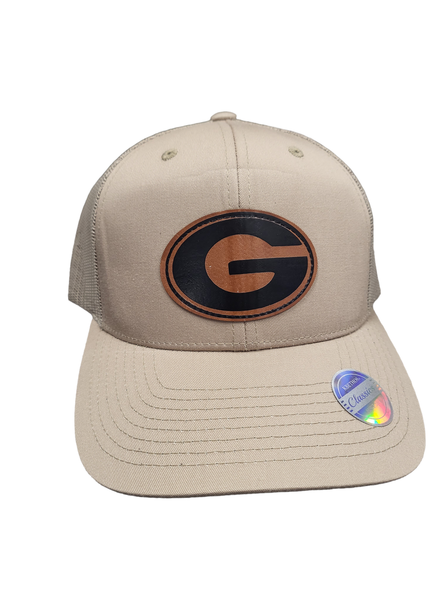 Leather Sports Patch 6 Panel Mesh Back Ball Cap