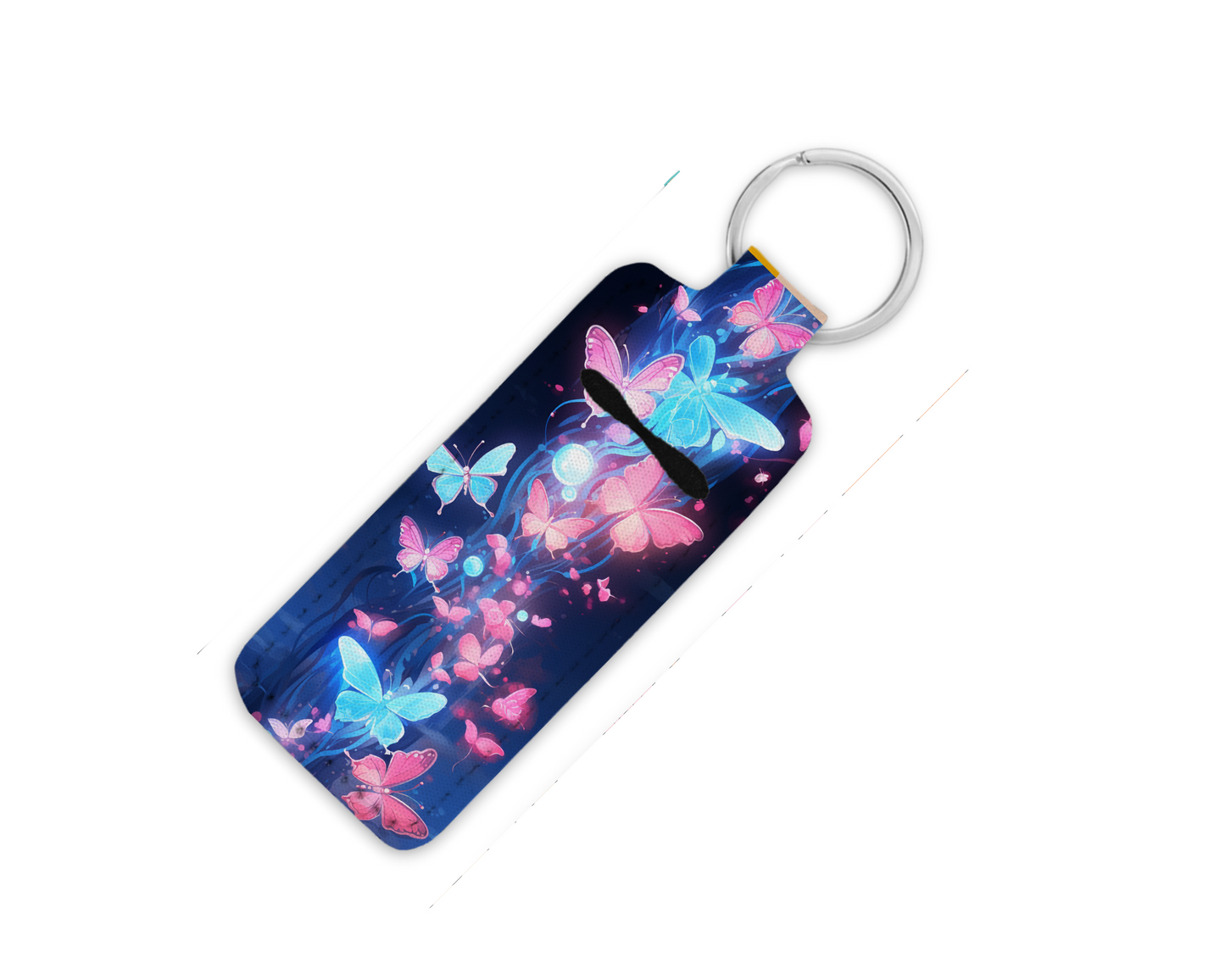 Neon Pink and Blue Butterfly Lip Balm Key Fob