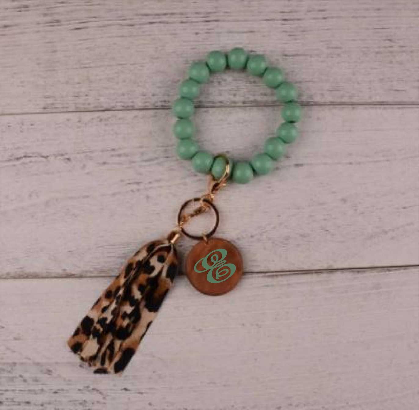 Mint Beaded Leopard Tassel Keychain