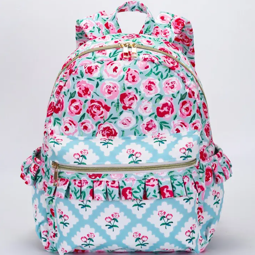 Pink Flower Girls Ruffle Backpack