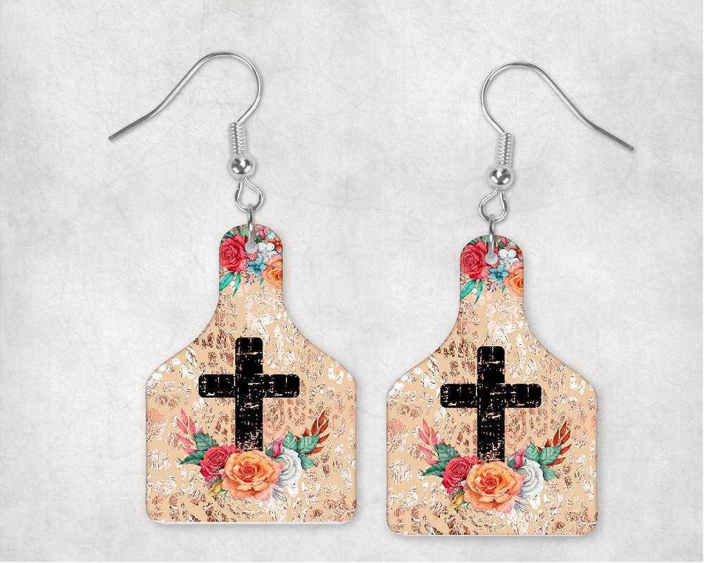 Western Faith Cow Tag Earrings