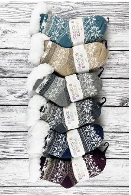 Snowflakes Print Kids Winter Color Knitted Fuzzy Ankle Socks