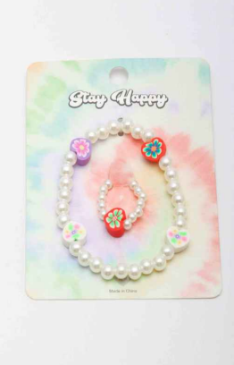 Girls Pearl & Flower Hearts Jewelry Set