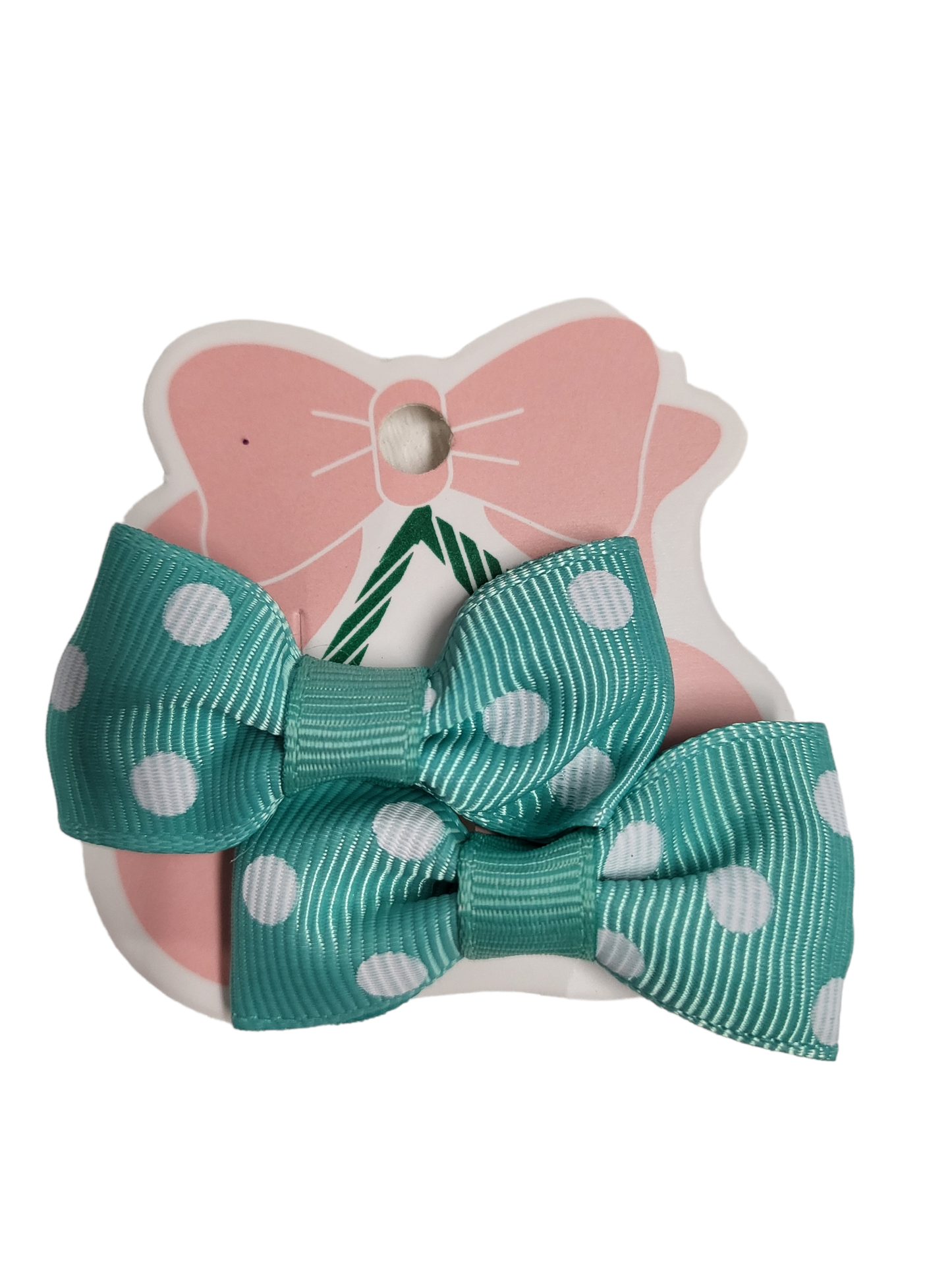 2 Pc Mint & White Polka Dots Hair Bows