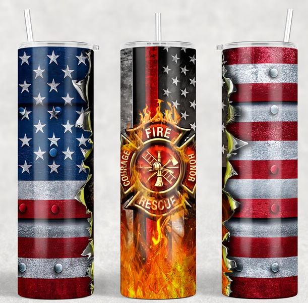 20 oz Fire Courage Honor Rescue Skinny Tumbler