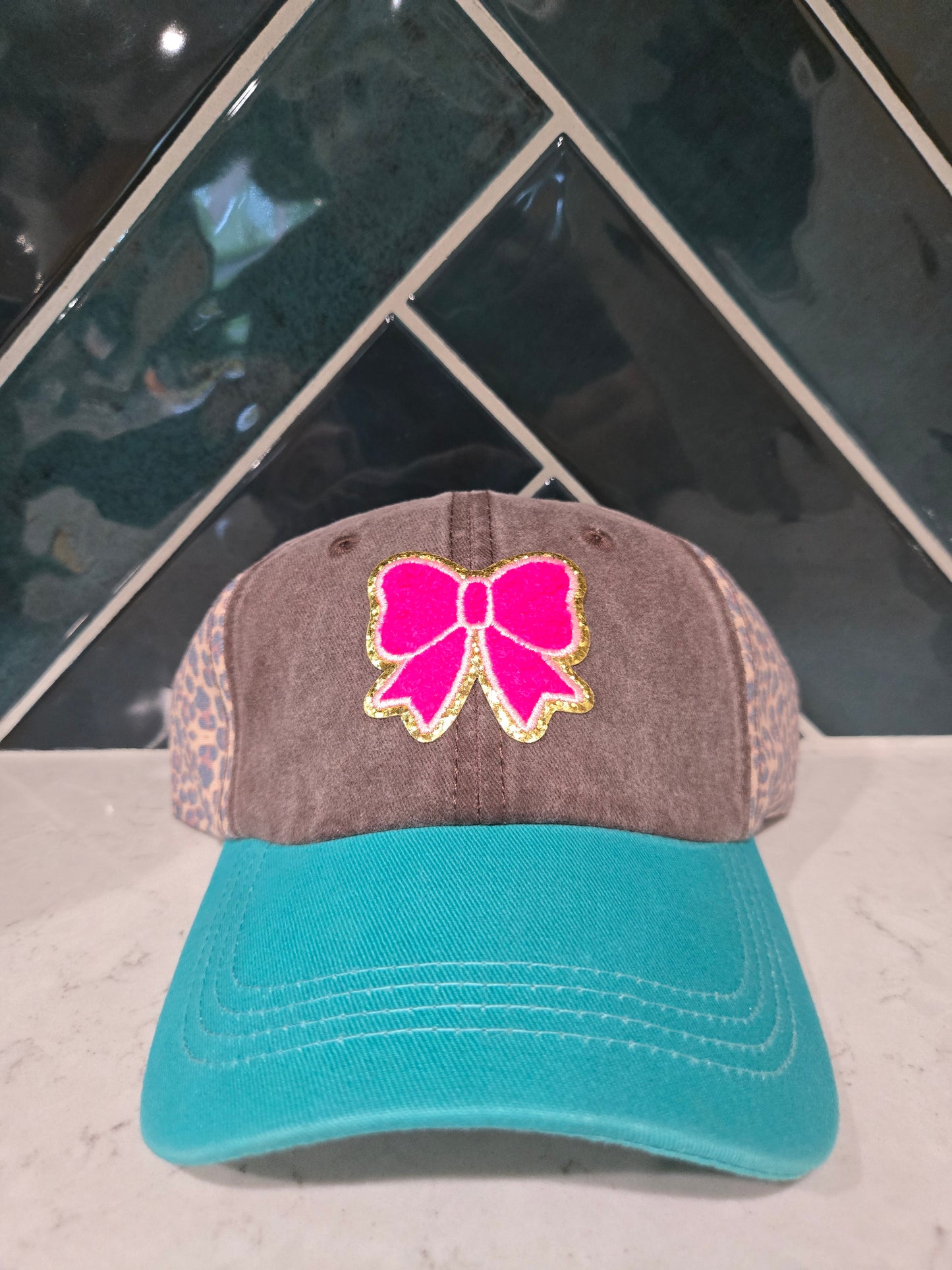 Hot Pink Coquette Bow Patch Distressed Baseball Cap
