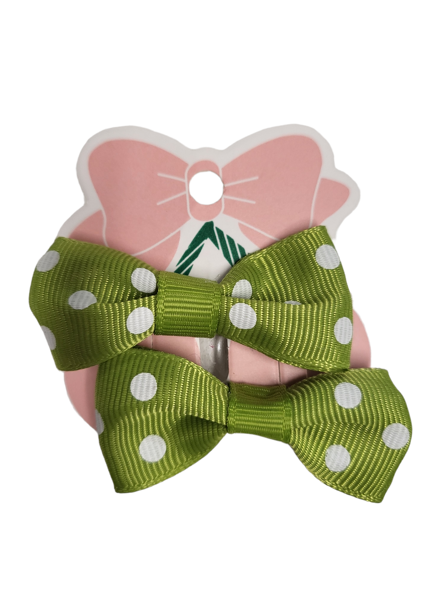 2 PC. Mini Olive & White Hair Bows