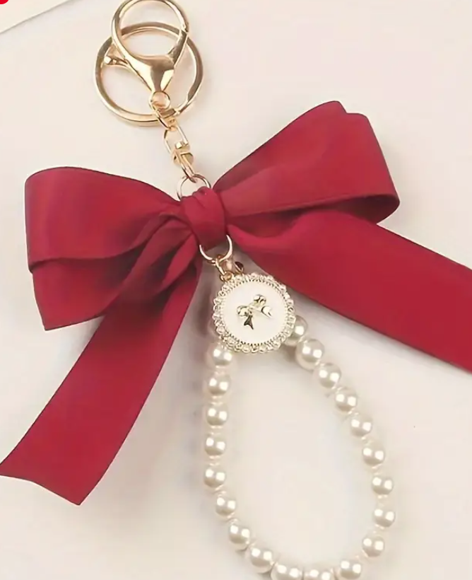 Coquette Bow & Pearl Keychain