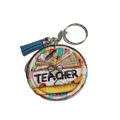 Pen, Book, Yellow Ruler Teacher Keychain with Tassel