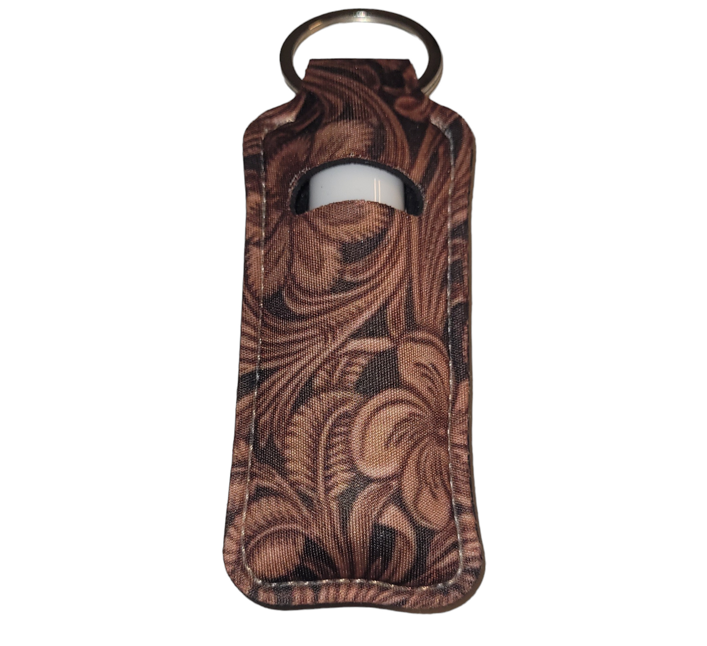 Faux Tooled Leather Lip Balm Key Fob