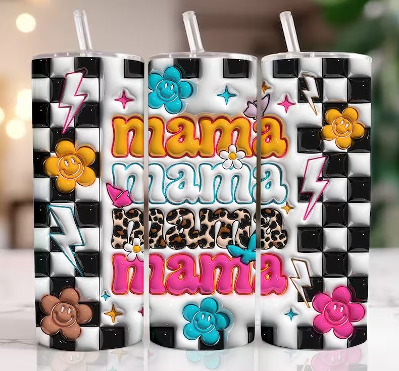 20 oz Retro Puffy Mama Check Skinny Tumbler