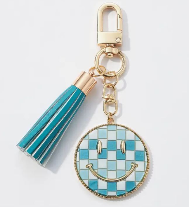 Smiley Face Resin Coin Keychain with Tassel