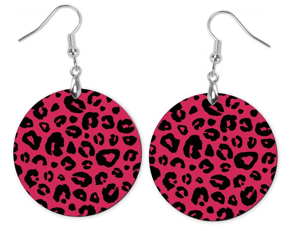 Round Red Cheetah Drop Earrings