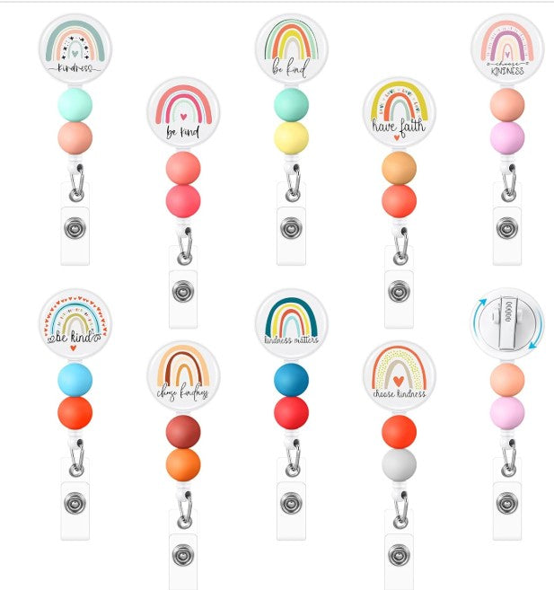 Beaded Boho Rainbow Positive Affirmations Badge Reel
