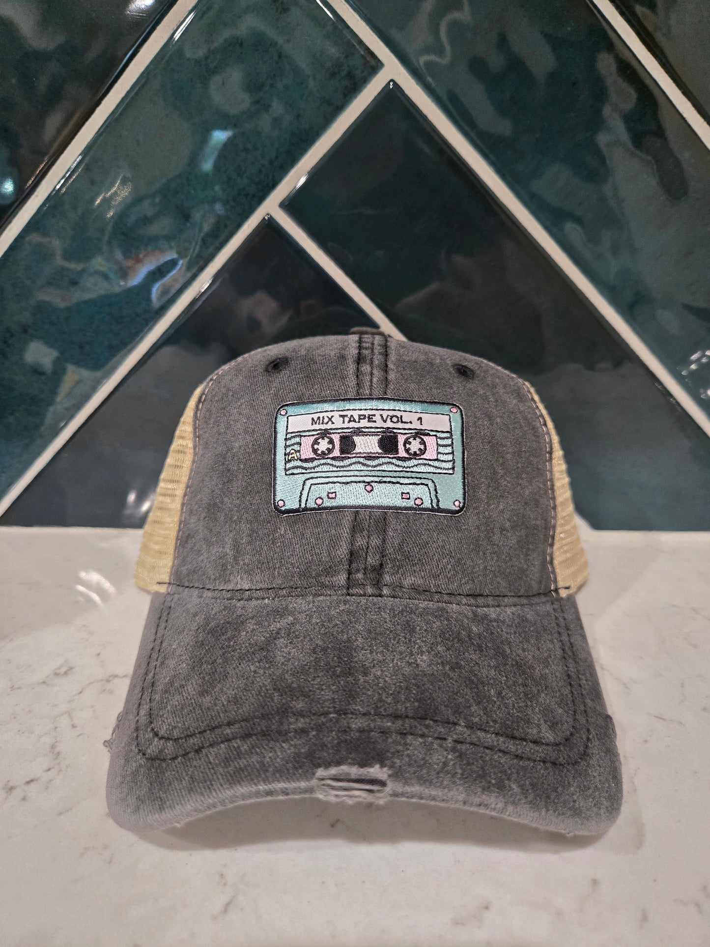 Preppy Mix Tape Patch Vintage Mesh Back Baseball Cap